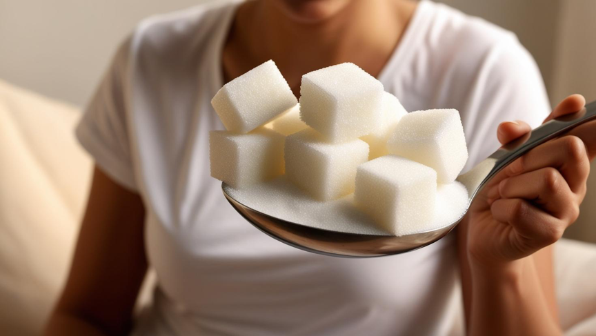 A person holding too much suger in spoon