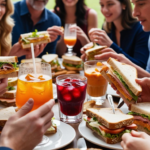 Many people enjoying fast food in cafeteria